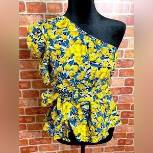 One shoulder top with waist wrap tie.